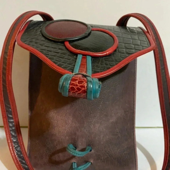 Handcrafted multicolor leather shoulder handbag - Picture 8 of 13
